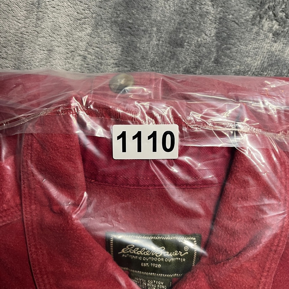 Vintage Eddie Bauer Shirt Men's Large Red Chamois Cloth Flannel Pockets Outdoors - Picture 10 of 10